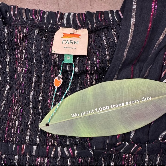 Farm Rio Lurex Stripes Mini Dress One Shoulder Statement Sleeve Sz Med - Picture 12 of 13